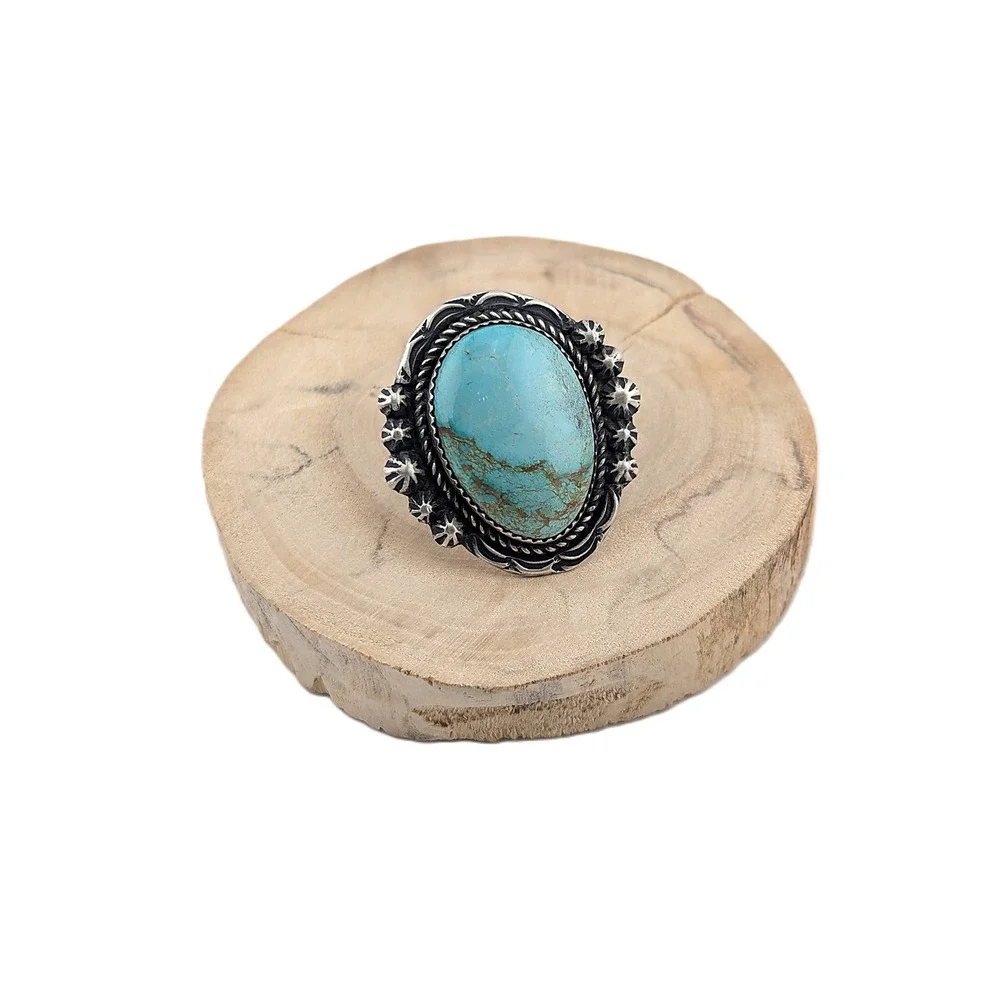 Navajo Jewelry Women's Ring Turquoise Native American‎ Signed sz 7.5 ***